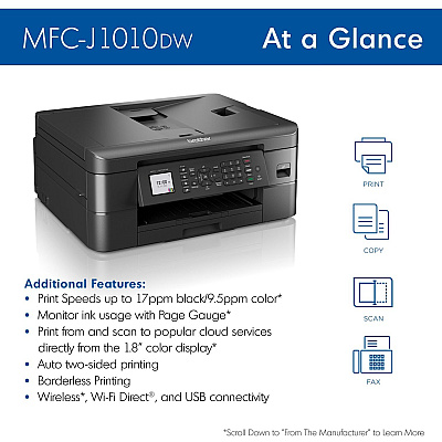 Brother MFC-J1010DW Wireless Inkjet Multifunction Printer - Color