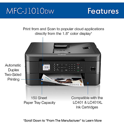 Brother MFC-J1010DW Wireless Inkjet Multifunction Printer - Color
