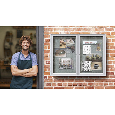 Ghent 2 Door Enclosed Vinyl Bulletin Board with Satin Frame (PA23648VX185)