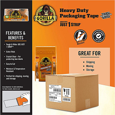 Gorilla Glue Glue Glue Gorilla Glue Glue Heavy-Duty Tough & Wide Shipping/Packaging Tape (GOR6030402)
