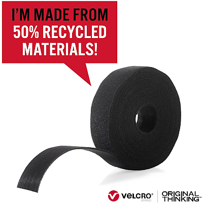 Velcro Strap,Adjustable,Reusable,Recycled,1"x10',Black (VEK30188)