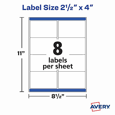 Avery Avery Printable Shipping Labels, 2.5" x 4" , 200 Labels (AVE5815)