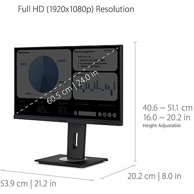 Viewsonic VG2448A 24 Inch IPS 1080p Ergonomic Monitor with Ultra-Thin Bezels, HDMI, DisplayPort, USB, VGA, and 40 Degree Tilt for Home and Office