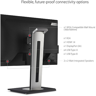 Viewsonic VG2448A 24 Inch IPS 1080p Ergonomic Monitor with Ultra-Thin Bezels, HDMI, DisplayPort, USB, VGA, and 40 Degree Tilt for Home and Office