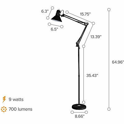 Bostitch Swing Arm Floor Lamp, Black (VLF100F)