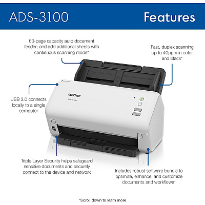 Brother ADS-3100 Sheetfed Scanner - 600 x 600 dpi Optical