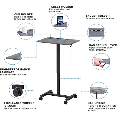Lorell Height-adjustable Mobile Desk (LLR84837)