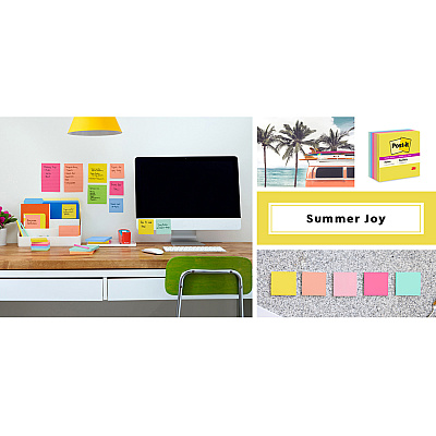Post-it Super Sticky Note Pads - Summer Joy Color Collection (MMM6545SSJOY)