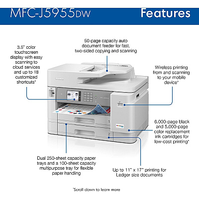 Brother Workhorse MFC-J5955DW Wireless Inkjet Multifunction Printer - Color