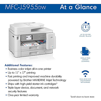 Brother Workhorse MFC-J5955DW Wireless Inkjet Multifunction Printer - Color