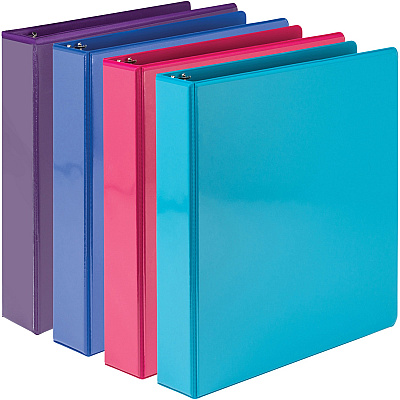 Samsill Durable 1.5 Inch Binder, Made in the USA, D Ring Customizable Clear View Binder, Fashion Assortment, 4 Pack, Each Holds 350 Page (SAMMP46459)