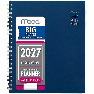 Mead 2026-2027 BIG PLANS Weekly Monthly Planner, Navy, Large, 8 1/2" x 11" (CRW63020)