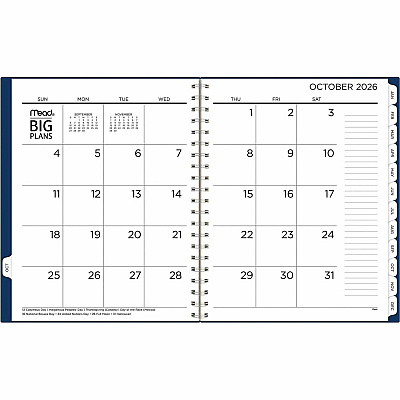 Mead 2026-2027 BIG PLANS Weekly Monthly Planner, Navy, Large, 8 1/2" x 11" (CRW63020)