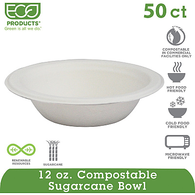 Eco-Products Vanguard 12 oz Sugarcane Bowls (ECOEPBL12NFA)