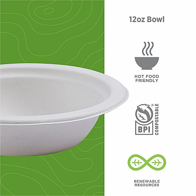 Eco-Products Vanguard 12 oz Sugarcane Bowls (ECOEPBL12NFA)