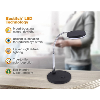 Bostitch Metal Gooseneck Desk Lamp, Black (VLED1800BK)