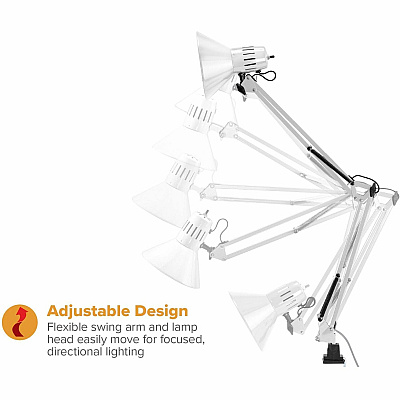 Bostitch Swing Arm Desk Lamp with Clamp, White (VLF100WHT)