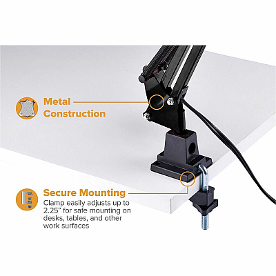 Bostitch Swing Arm Desk Lamp with Clamp, Black (VLF100)