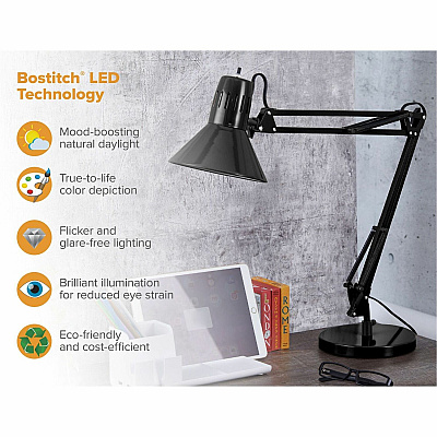 Bostitch Swing Arm Desk Lamp with Weighted Base, Black (VLF100D)