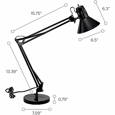 Bostitch Swing Arm Desk Lamp with Weighted Base, Black (VLF100D)