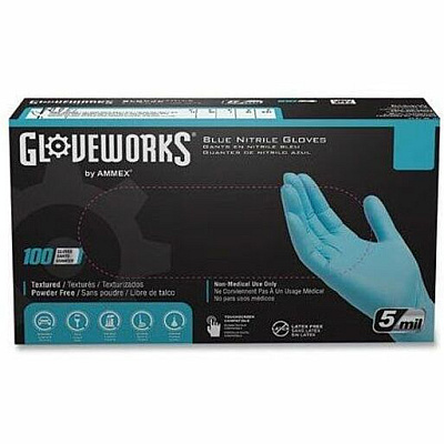 Ammex Gloveworks Blue Nitrile PF Ind SM Gloves (INPF42100)