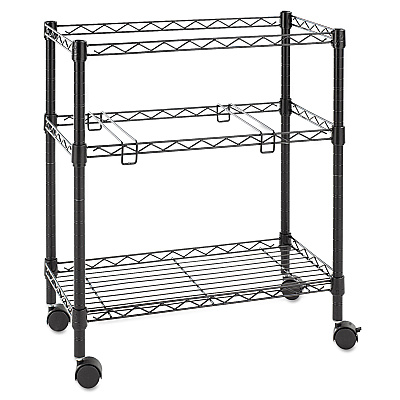 Alera Two-Tier File Cart for Front-to-Back + Side-to-Side Filing, Metal, 1 Shelf, 3 Bins, 26" x 14" x 29.5", Black (ALEFW601426BL)