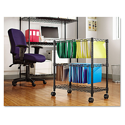 Alera Two-Tier File Cart for Front-to-Back + Side-to-Side Filing, Metal, 1 Shelf, 3 Bins, 26" x 14" x 29.5", Black (ALEFW601426BL)