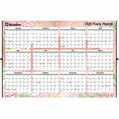Blueline Passion Yearly Laminated Wall Calendar, 24" x 36" , English (C171920)