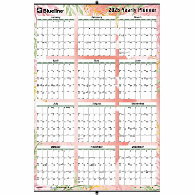 Blueline Passion Yearly Laminated Wall Calendar, 24" x 36" , English (C171920)