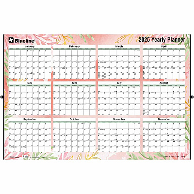Blueline Passion Yearly Laminated Wall Calendar, 24" x 36" , English (C171920)