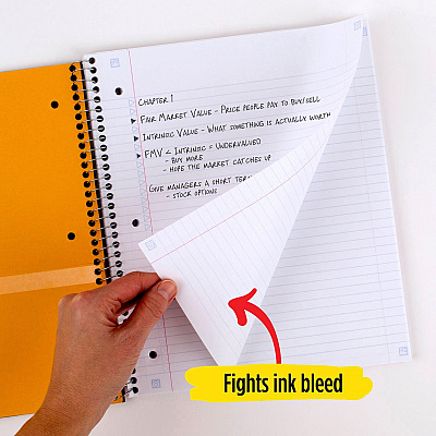 Mead Five Star Wirebound Notebook, 1 Subject, College Ruled, 11" x 8 1/2" , White (MEA72456)