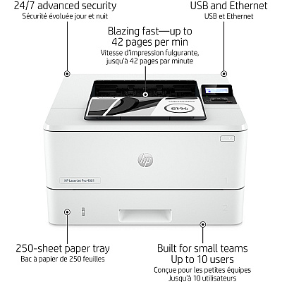 HP LaserJet Pro 4001 4001n Desktop Laser Printer - Monochrome (HEW2Z599F)