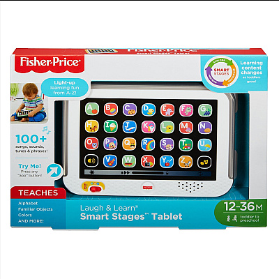 Fisher-Price Pretend Tablet Learning Toy With Lights And Music, Gray, Baby And Toddler Toy (FIPHFY90)