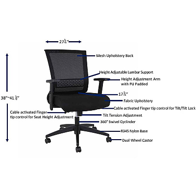 Lorell Mid-back Mesh Chair (LLR42176)