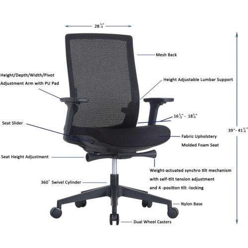 Lorell Mid-back Mesh Management Chair (42180)