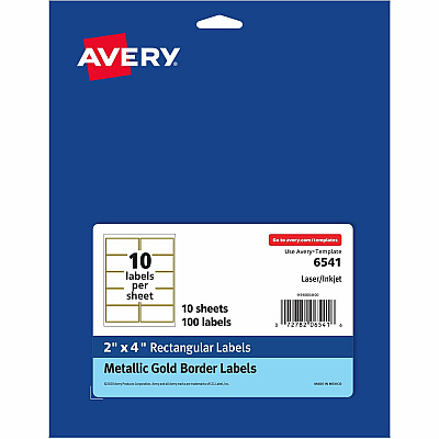 Avery Labels with Metallic Gold Borders, 2" x 4" , 100 (AVE6541)