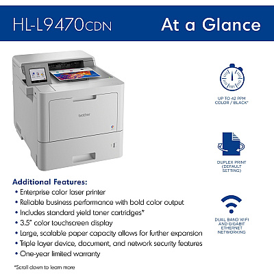 Brother Workhorse HL-L9470CDN Enterprise Color Laser Printer with Fast Printing, Large Paper Capacity, and Advanced Security Features