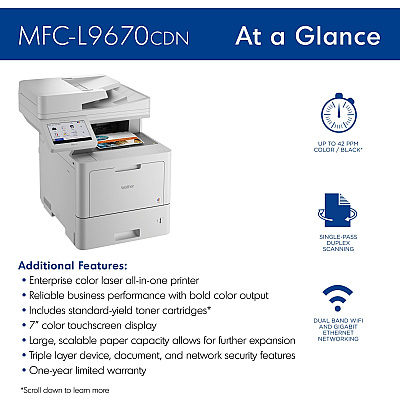 Brother Workhorse MFC-L9670CDN Enterprise Color Laser All-in-One Printer with Fast Printing, Large Paper Capacity, and Advanced Security Features