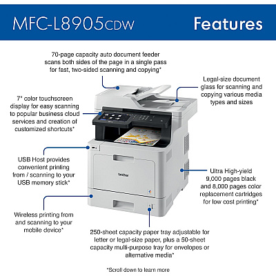 Brother MFC-L8905CDW Wireless Laser Multifunction Printer - Color