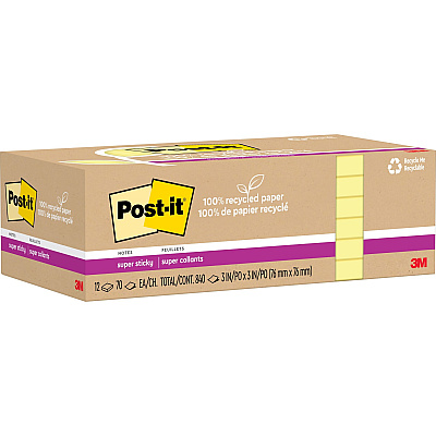 Post-it Recycled Super Sticky Notes (MMM654R12SSCY)