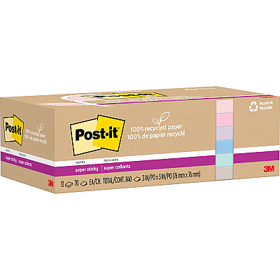 Post-it Recycled Super Sticky Notes (MMM654R12SSNRP)