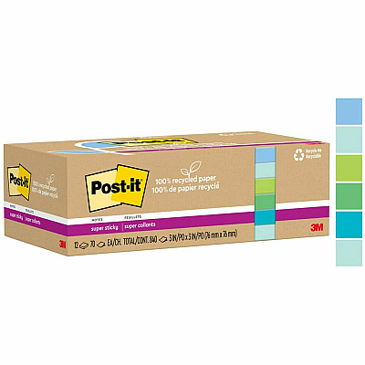 Post-it Recycled Super Sticky Notes (MMM654R12SST)
