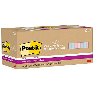Post-it Recycled Super Sticky Notes (MMM654R24SSNRP)