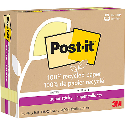 Post-it Recycled Super Sticky Notes (MMM655R12SSCY)