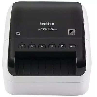 Brother QL-1110NWBC Desktop Direct Thermal Printer - Monochrome - Label Print - Ethernet - USB - Bluetooth - White, Glossy Black