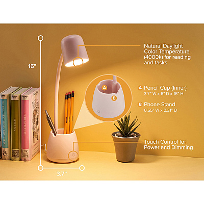 Bostitch Desk Lamp with Storage Cup, Pink (LED2105PNK)