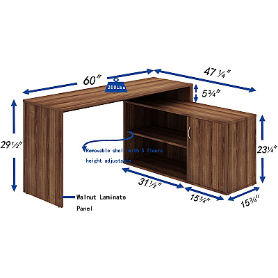 LYS L-Shape Workstation with Cabinet (LYSDK103RRWT)
