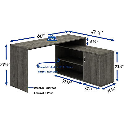 LYS L-Shape Workstation with Cabinet (LYSDK103RRWC)