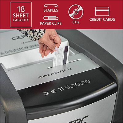 GBC Momentum Paper Shredder, X18-12, Micro-Cut, P-4, Anti-Jam, 18 Sheets (GBCWSM177002)