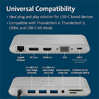 Kensington UH1440P USB-C Dual Video Mobile Dock (KMW33853)